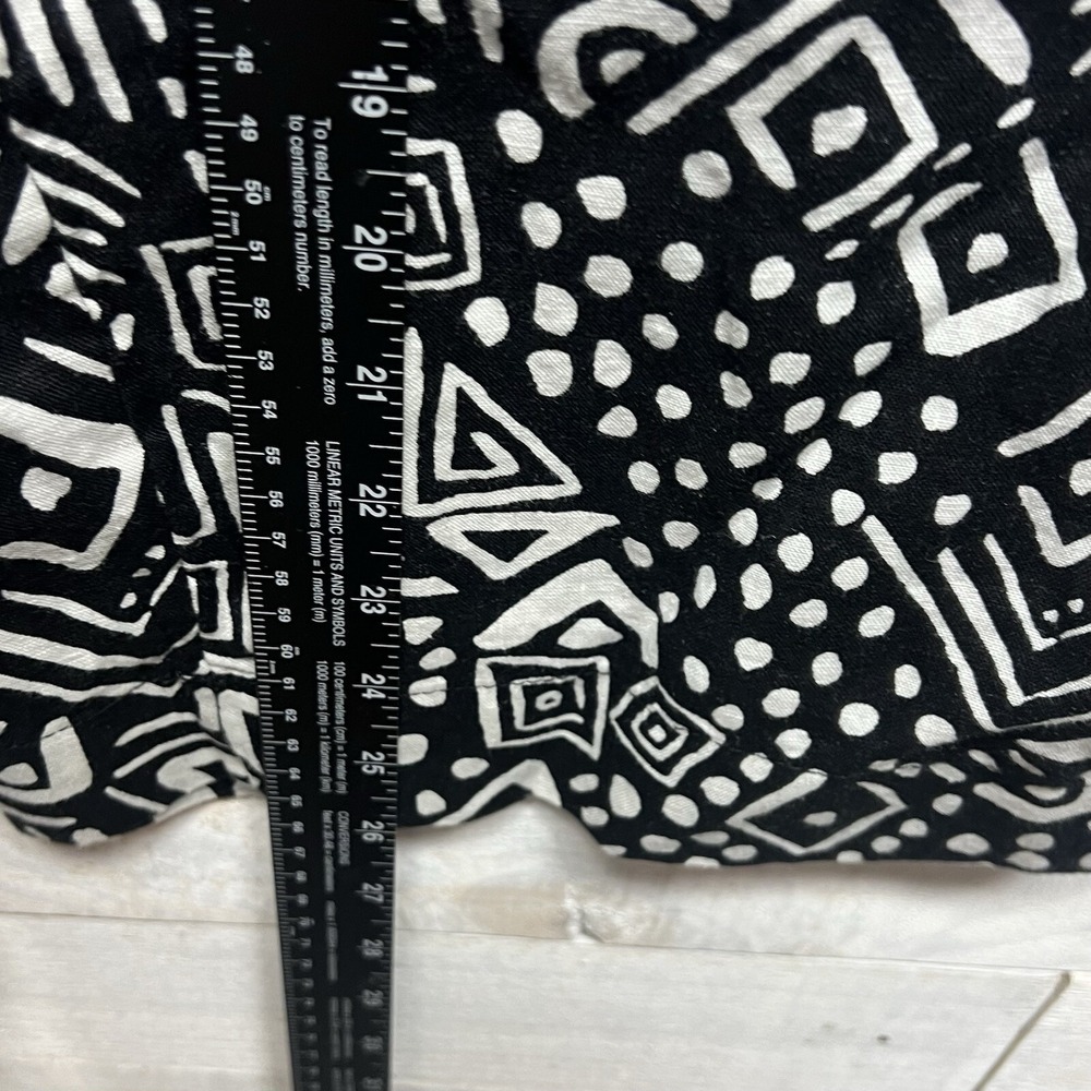 Tahari Wide Leg Linen Pants Womens Medium Black White Elastic Waist Pockets - Picture 9 of 9